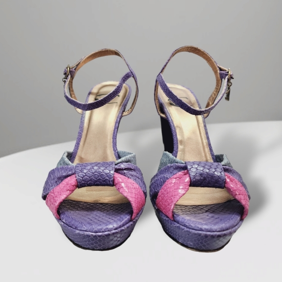 Just Cavalli Vintage Leather Snakeskin Platform Pastel Color Sandals - Picture 2 of 8